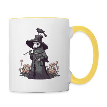 Pastel Goth Creepy Plague Doctor Roses & Pentagram - Tasse zweifarbig - Weiß/Gelb - Rechts