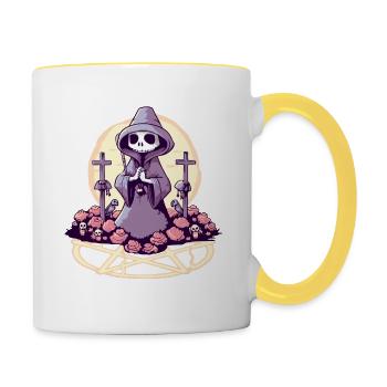 Pastell Goth Kawaii niedlicher Tod Sensenmann - Tasse zweifarbig - Weiß/Gelb - Rechts
