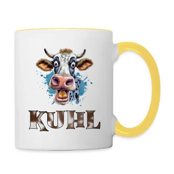 Lustiges Kuh, Spruch Kuhl, Bauern Land - Tasse zweifarbig - Weiß/Gelb - Rechts