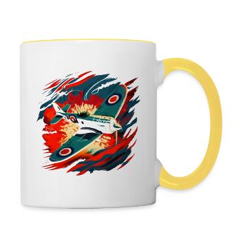 Spitfire Avion Vintage Pilote Aviateur Militaire - Mug contrasté - blanc/jaune - Droite