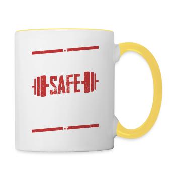 Practice Safe Sets Weight Lifting Workout Training - Tasse zweifarbig - Weiß/Gelb - Rechts