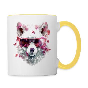 Fuchs Tierliebhaber Geschenk Wildtier Tier Motiv - Tasse zweifarbig - Weiß/Gelb - Rechts