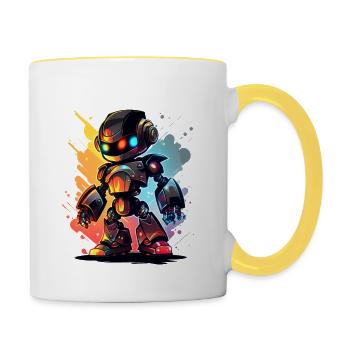 Retro-Roboter Niedliche Roboter-Ingenieur-Technologie - Tasse zweifarbig - Weiß/Gelb - Rechts