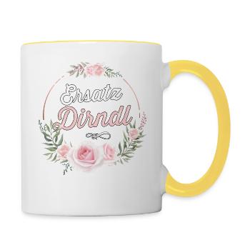 Ersatz Dirndl Shirt Trachten Damen Trachtenshirt - Tasse zweifarbig - Weiß/Gelb - Rechts