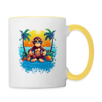 Tropical Monkey Paradise: Lustiger und modischer Beac - Tasse zweifarbig - Weiß/Gelb - Rechts