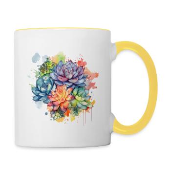 Fertig Kaktusblüte Sukkulente Liebhaber Blumig - Tasse zweifarbig - Weiß/Gelb - Rechts