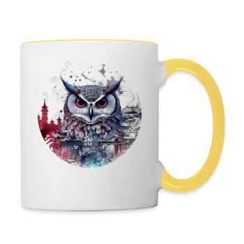 Owl Night Bird Bird Animal Gift Art - Contrasting Mug - white/yellow - Right