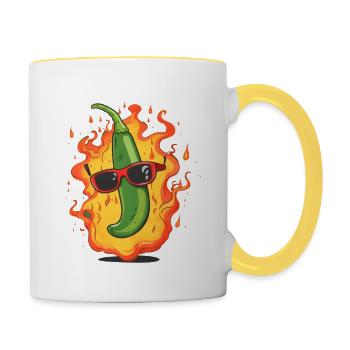 Chili Lustiger Pfeffer Scharf Scharf Essen Liebhaber Hitze - Tasse zweifarbig - Weiß/Gelb - Rechts