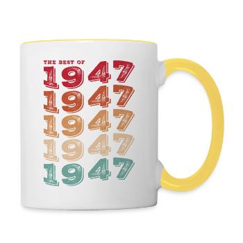 Vintage 1947 Cadeaux Légende pour 76 ans - 76ème - Mug contrasté - blanc/jaune - Droite