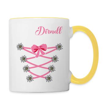 Trachten T-Shirt Damen Trachtenshirt Dirndl Shirt - Tasse zweifarbig - Weiß/Gelb - Rechts