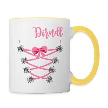 Trachtenshirt Damen Trachten T-Shirt Dirndl Ersatz - Tasse zweifarbig - Weiß/Gelb - Rechts