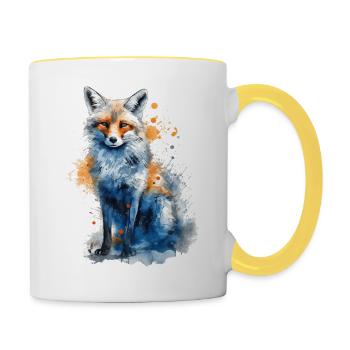 Fuchs Tierliebhaber Geschenk Wildtier Tier Motiv - Tasse zweifarbig - Weiß/Gelb - Rechts