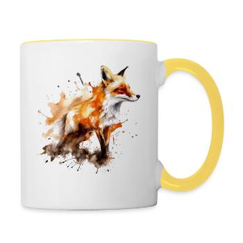 Fuchs Tierliebhaber Geschenk Wildtier Tier Motiv - Tasse zweifarbig - Weiß/Gelb - Rechts