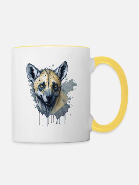 Aquarell Hyäne - Tasse zweifarbig - Weiß/Gelb