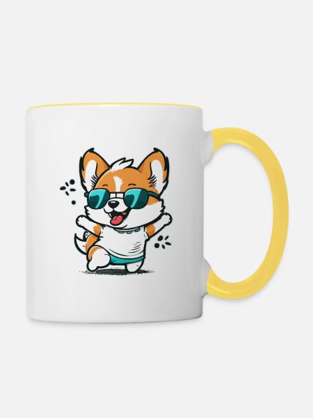 Niedlicher glücklicher Hund - Tasse zweifarbig - Weiß/Gelb