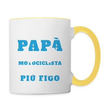 Un père motard et un père normal plus cool - Mug contrasté - blanc/jaune - Droite