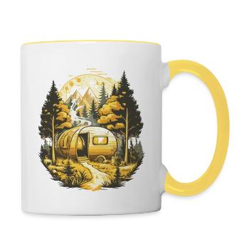 Wohnmobil Camping Camper Zuhause auf Rädern - Tasse zweifarbig - Weiß/Gelb - Rechts