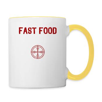 Fast food Deer Hunting Funny Elk Hunter Wild Animals - Contrasting Mug - white/yellow - Right