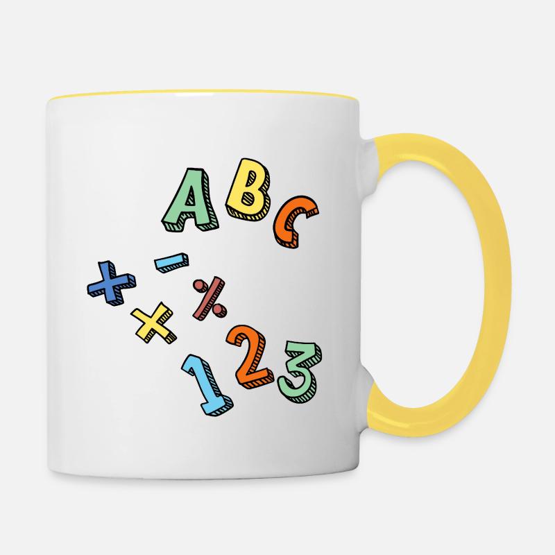 Inscriptions: ABC / +-x: / 123 - Mug contrasté - blanc/jaune