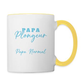 Papa Plongeur Cadeau Humour Fête des Pères Plongée - Mug contrasté - blanc/jaune - Droite