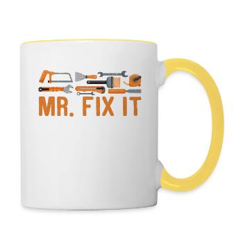 Mr Fix It Funny Handyman Wrench Tools Briy Repair - Mug contrasté - blanc/jaune - Droite