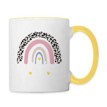 Große Schwester 2024 Boho Regenbogen Design - Tasse zweifarbig - Weiß/Gelb - Rechts