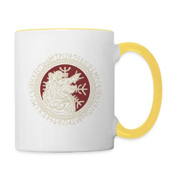 Fenrir Viking Wolf Fenris Wolf Viking Compass - Contrasting Mug - white/yellow - Right