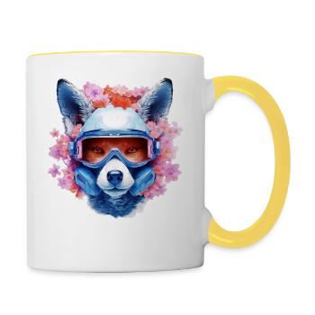 Fuchs Tierliebhaber Geschenk Wildtier Tier Motiv - Tasse zweifarbig - Weiß/Gelb - Rechts