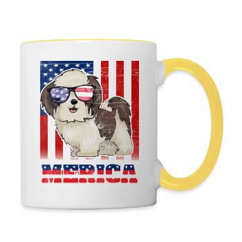4. Juli Hund Merica - Tasse zweifarbig - Weiß/Gelb - Rechts