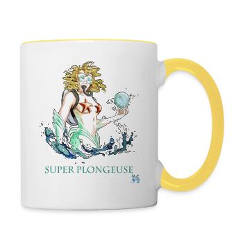 superpouvoir plongée sous marine : SUPER PLONGEUSE - Mug contrasté - blanc/jaune - Droite
