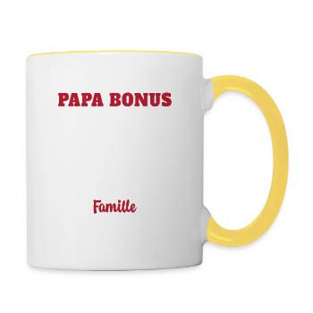 Papa Bonus Cadeau Humour Fête des pères - Mug contrasté - blanc/jaune - Droite