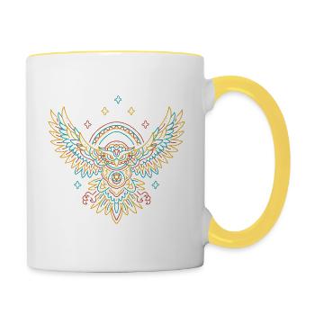 Mandala owl neon - Contrasting Mug - white/yellow - Right