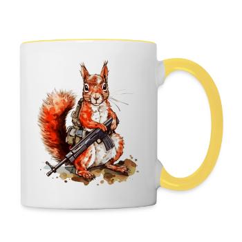 Eichhörnchen mit Maschinengewehr ist bewaffnet - Tasse zweifarbig - Weiß/Gelb - Rechts