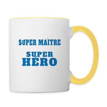 Super Maître Comme Un Super Héro Humour Cadeau - Mug contrasté - blanc/jaune - Droite