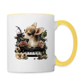 Chihuahua spielt Klavier Piano Klassische Musik - Tasse zweifarbig - Weiß/Gelb - Rechts