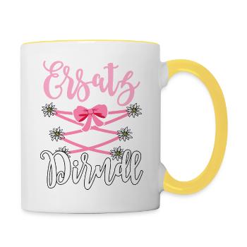 Trachtenshirt Damen Trachten T-Shirt Dirndl Ersatz - Tasse zweifarbig - Weiß/Gelb - Rechts