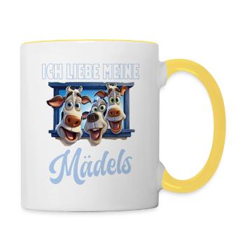 Lusitger Spruch, ich liebe meine Mädels, Kuh, Kühe - Tasse zweifarbig - Weiß/Gelb - Rechts