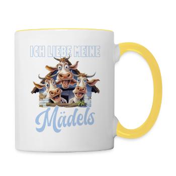 3 lustige Kühe mit Spruch - Tasse zweifarbig - Weiß/Gelb - Rechts