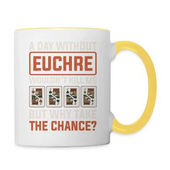 Day Without Euchre Card Game Player Poker Euchre - Contrasting Mug - white/yellow - Right
