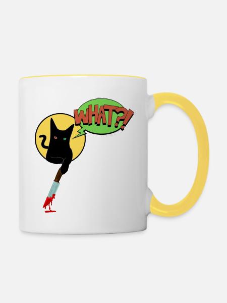 Schwarze Katze Was - Tasse zweifarbig - Weiß/Gelb