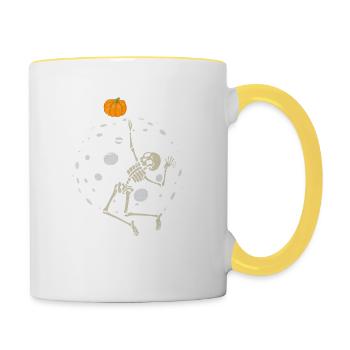 Skelett Spielende Volleyball Fan Spieler Trainer - Tasse zweifarbig - Weiß/Gelb - Rechts
