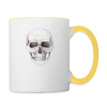 Halloween Party Schädel Tod Skelett Kopf Knochen - Tasse zweifarbig - Weiß/Gelb - Rechts