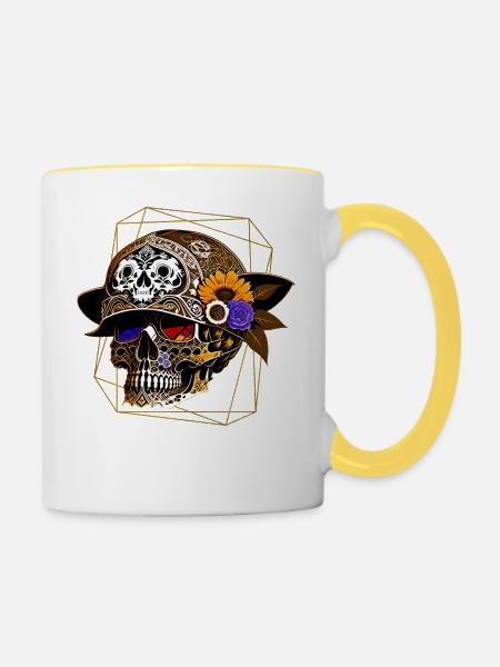 Skull mit Helm - Tasse zweifarbig - Weiß/Gelb
