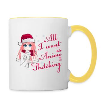 Anime &; Skizzieren Weihnachts-Anime - Tasse zweifarbig - Weiß/Gelb - Rechts