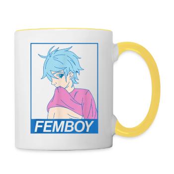 Anime Gay Boy Yaoi Design for a Femboy - Contrasting Mug - white/yellow - Right