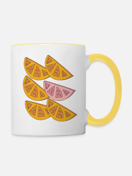 orangen schnitze 6fach - Tasse zweifarbig - Weiß/Gelb