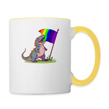 Lustiger Dinosaurier LGBT Community Stolz Lesbisch Schwul - Tasse zweifarbig - Weiß/Gelb - Rechts