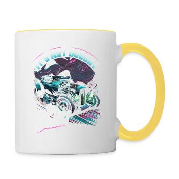 Hot Rod, Its Not Bought Its Built, Muscle Car Rat - Contrasting Mug - white/yellow - Right