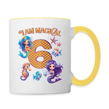 Mermaid Anniversaire 6 ans - Mug contrasté - blanc/jaune - Droite