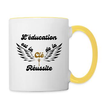 L'éducation est la clé de la réussite - Mug contrasté - blanc/jaune - Droite